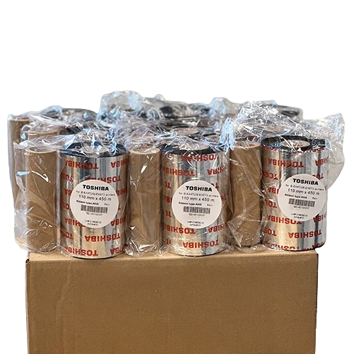 Doos Printlinten Wax/Resin 110mm x 450m (10 rollen) Wax/resin printlint Printlint 110 mm x 450 m Thermal transfer lint Thermisch transfer lint Wax resin ribbon TTR lint 110 mm Printlint voor labelprinter Labelprinter lint Barcode printer lint Printlint voor barcodes Krasbestendig printlint Veegbestendig printlint