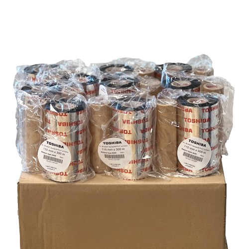 Doos Printlinten Wax/Resin 110mm x 300m (10 rollen) Wax/resin printlinten Printlint 110 mm x 300 m Thermal transfer lint Wax resin ribbon TTR lint 110 mm Thermisch transfer lint Printlint voor labelprinter Labelprinter lint Barcode printer lint Resin wax printlint Printlinten voor etiketten Doos printlinten 10 stuks