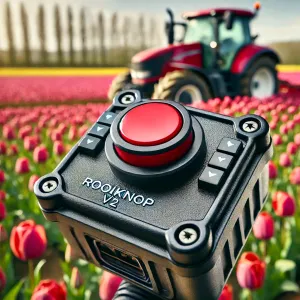 Rooiknop module V2 incl knop Rooiknop V2 Rooiknop HeftruckApp HeftruckApp module Rooiproces module Agrarische software module Knop voor rooiproces Hardware en software module Agrarische automatisering Rooiproces beheren Module voor boeren Oplossing voor landwerk HeftruckApp uitbreiding