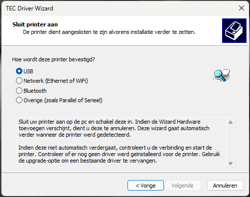 Printer aansluiten via USB