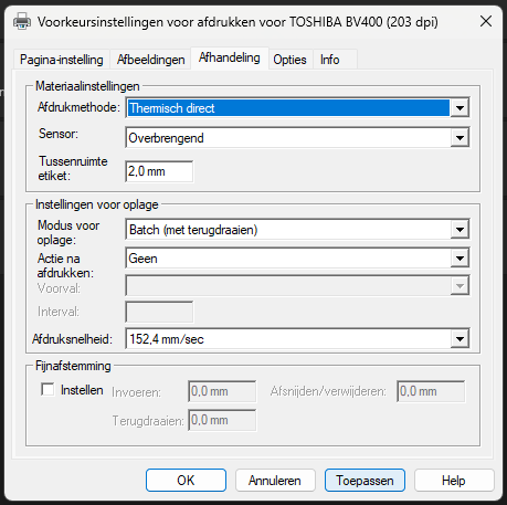Afdrukmethode: Thermisch direct