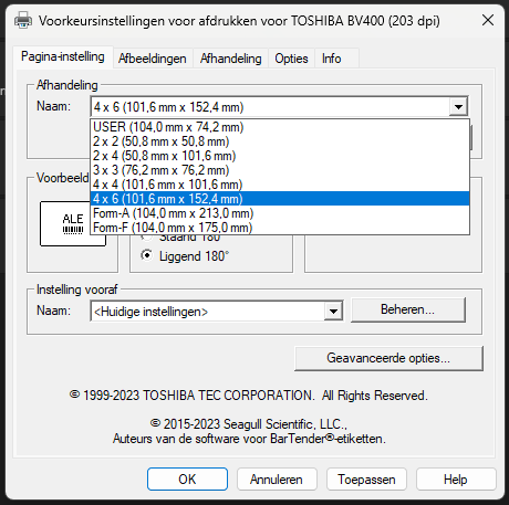 Labelformaat kiezen