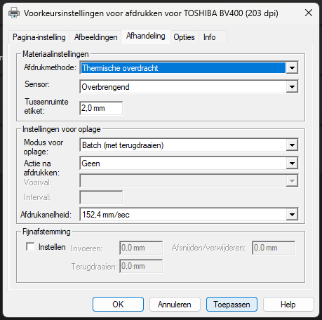 Afdrukmethode: Thermische overdracht