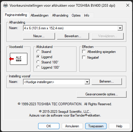Afdrukstand: Liggend