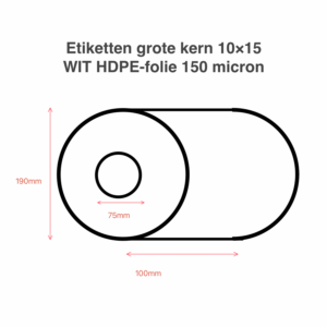 Etiketten 10×15 WIT HDPE-folie 150 micron grote kern (4.000 per doos)